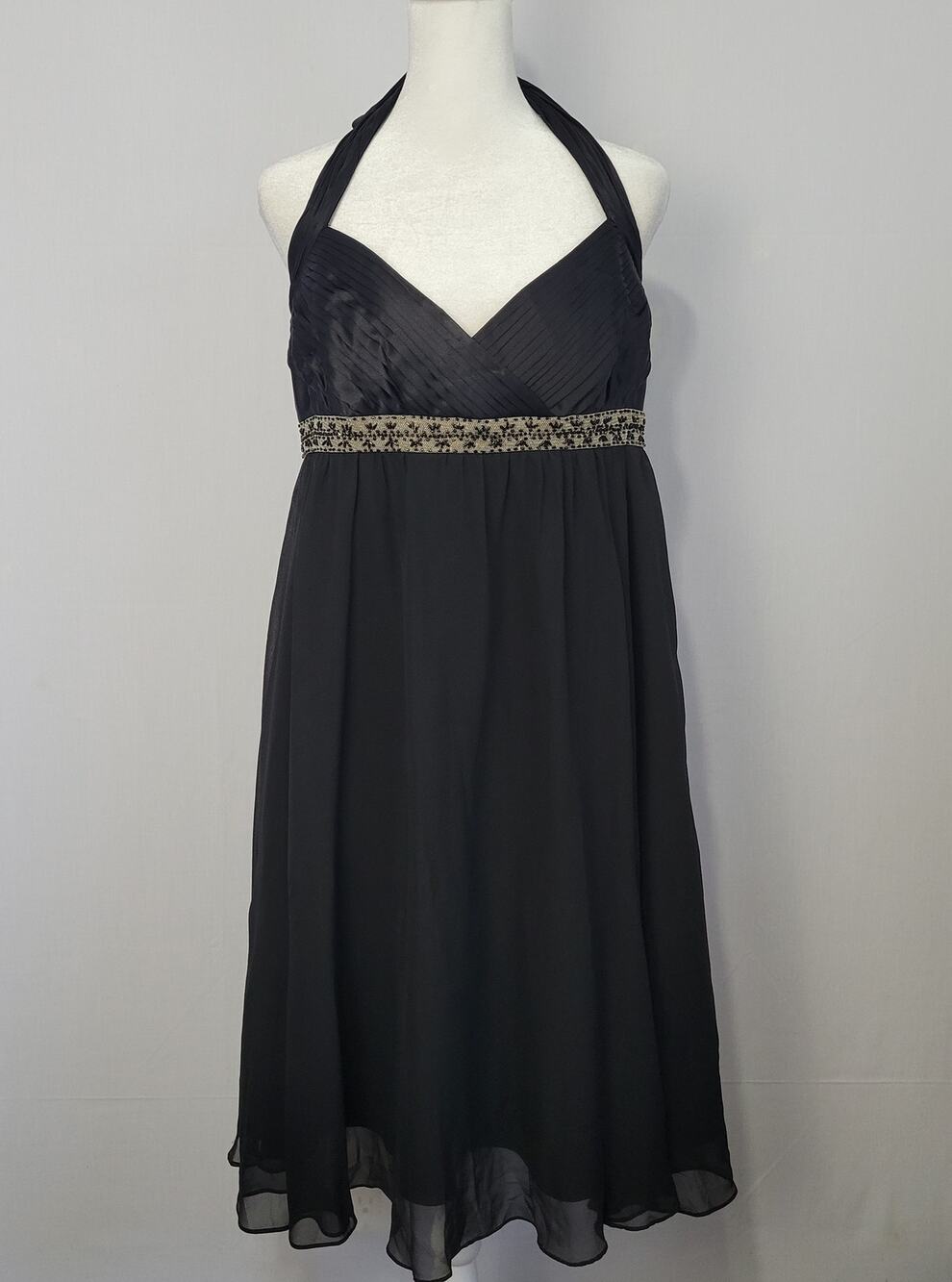 Adrianna Papell Silk Beaded Empire Waist Dress size 12 Black Formal Whimsigoth